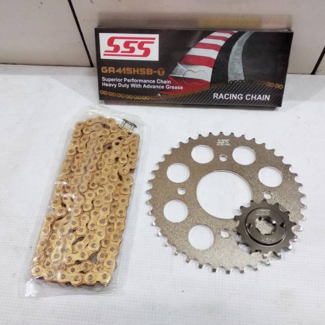 Gear set SSS SUZUKI SATRIA FU FACELIFT Rantai SSS 415HSBT GOLD