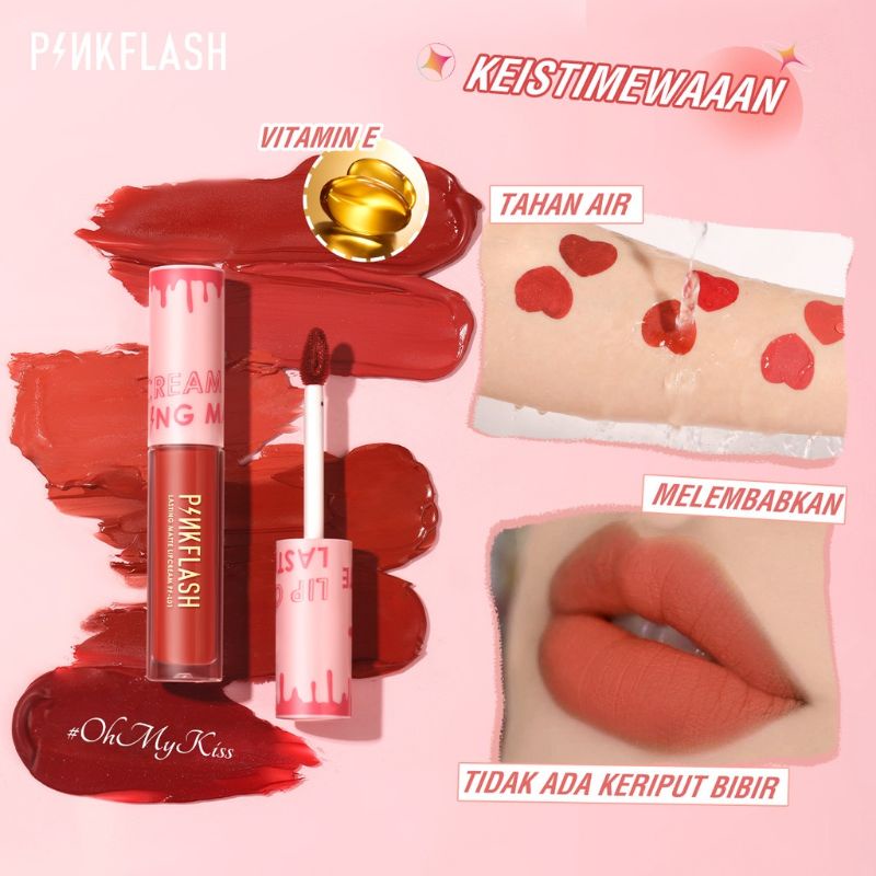 Pinkflash LIPCREAM Melting Matte Lipsmatte Pink Flash Lipstick Matte Lipstik Matte Lipstick Cair