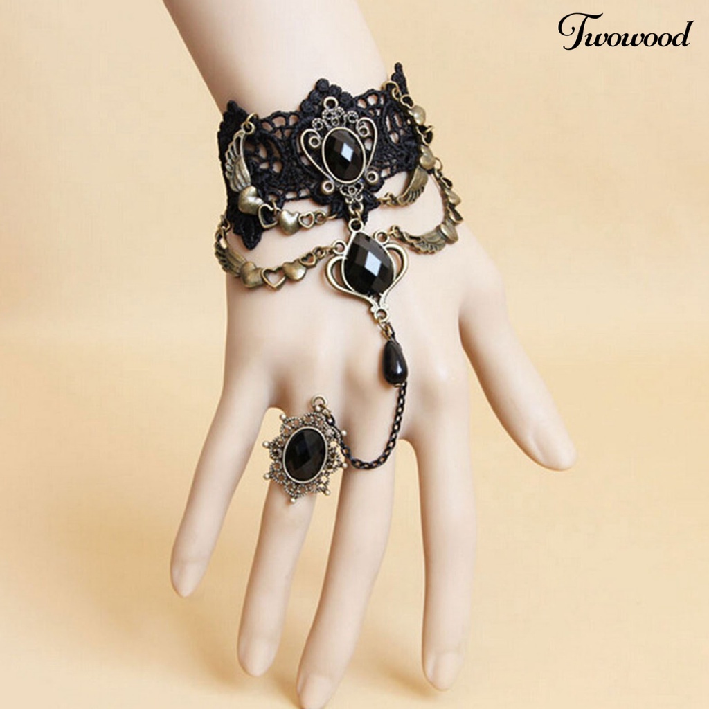 Kalung Gelang Cincin Bahan Lace Warna Hitam Gaya Gothic Punk Untuk Wanita