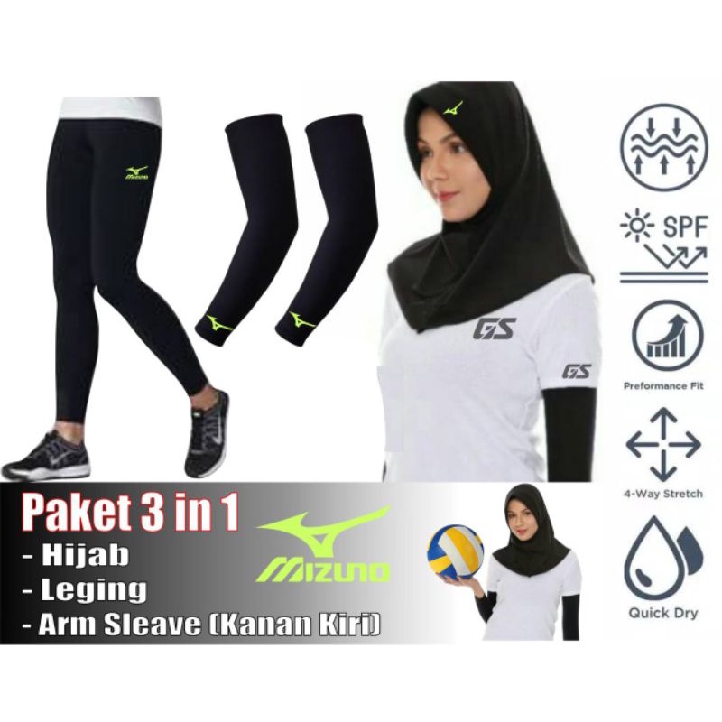 Paket hemat hijab voli kerudung voli jilbab olahraga leging manset tangan deker lengan baselayer