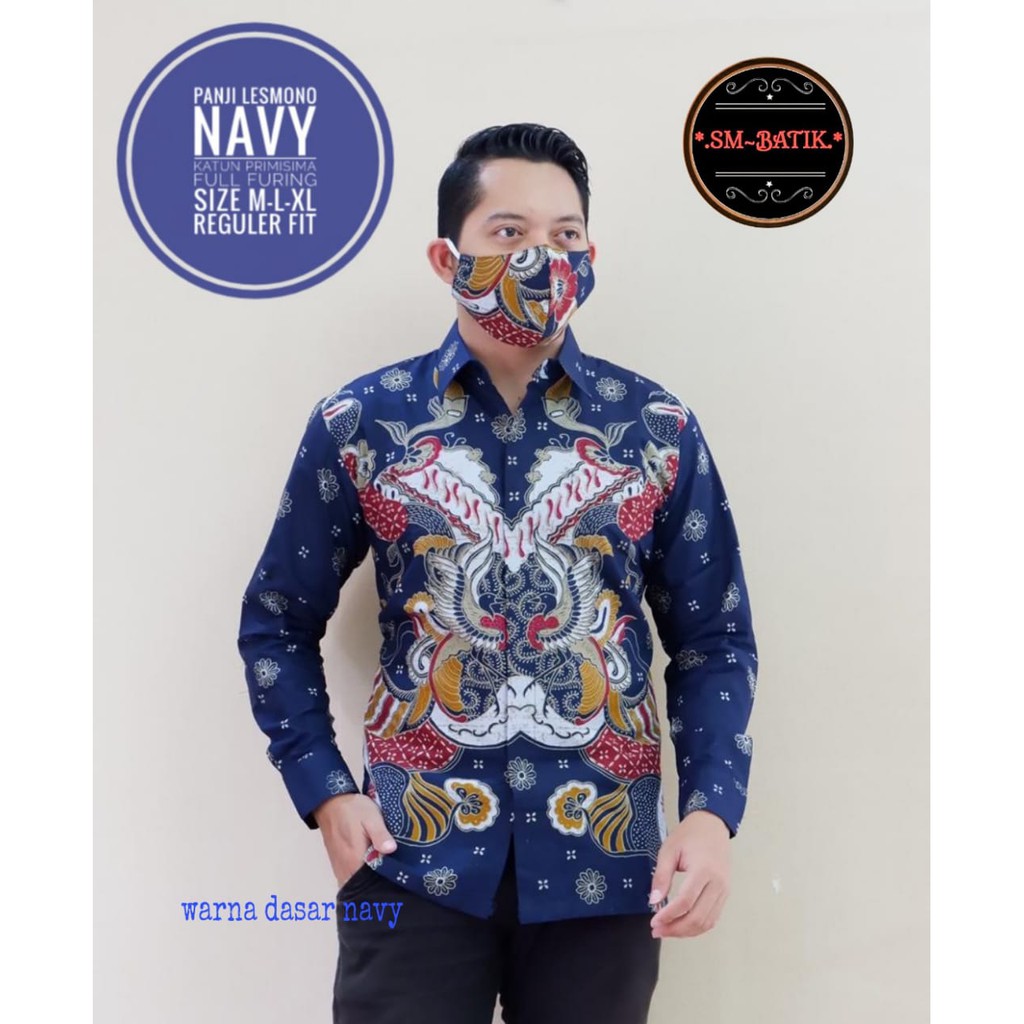 PANJI LESMONO NAVY Kemeja Batik Pria Lengan Panjang Katun Halus FULL FURING SM Batik