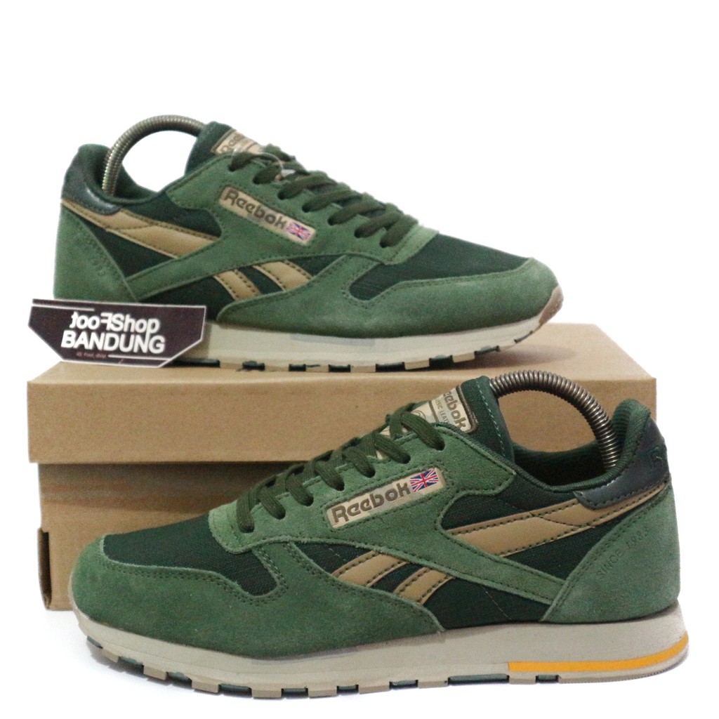 Sepatu Sneakers Casual Kasual Reebok Classic Leather Utility Olive Green Chino Premium Original BNIB Ukuran 40 - 44