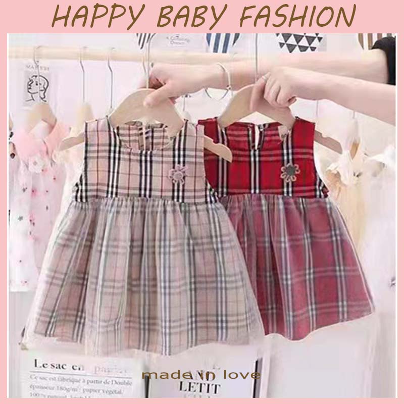 (0-6Tahun) QZ-41 Dress anak perempuan/Gaun cek mesh gaya perguruan tinggi Fashion Anak Impor (5)