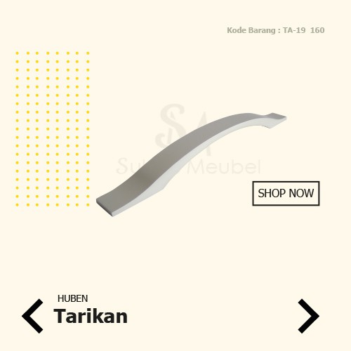 HUBEN Handle TA 19 - 160 Chrome Anodize + Sekrup | Tarikan Laci / Lemari HUBEN