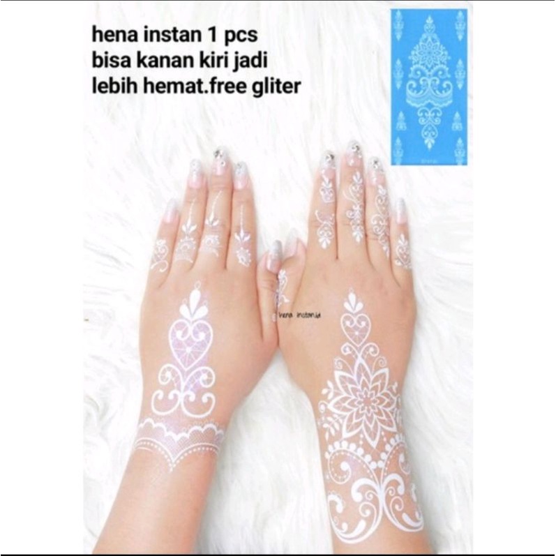 HENA INSTAN 1 PCS JL1013 BISA KANAN KIRI / MOTIF MEWAH / FREE GLITER