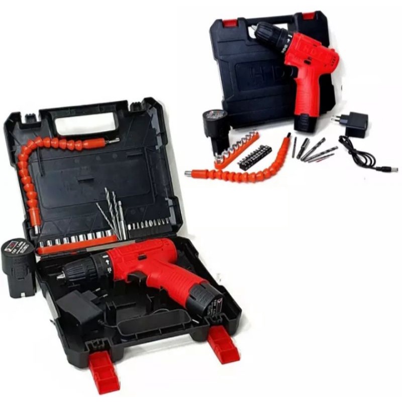 HDT Cordless drill mesin bor 2 baterai set termurah