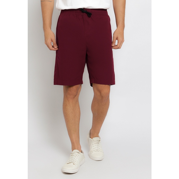 Celana Pendek Pria Alexa Poshboy Original Short pinggang karet bahan katun warna maroon