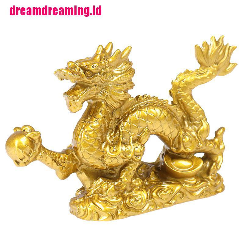 Ornamen Patung Naga Zodiak Cina Warna Emas Untuk Rumah