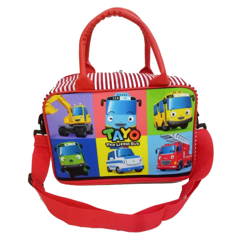 SET isi 2 - Tas Travel Anak Motif Gambar BUS Bahan Kanvas  - Merah