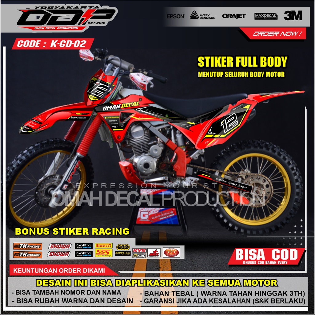 DECAL GORDON FULL BODY AKSESORIS VARIASI STICKER MOTOR KAWASAI KLX GORDONS DEKAL MOTIF SUPERMOTO STI