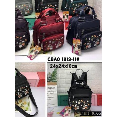 ➶ TAS WANITA IMPORT 3in1 CHIBAO 1813-11 MOTIF BUNGA JINJING SELEMPANG RANSEL ♨