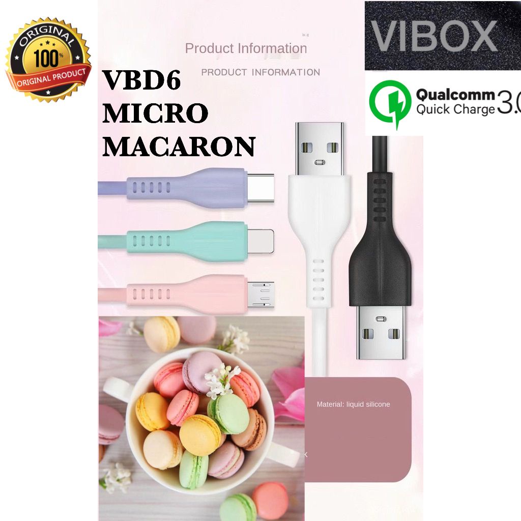 Kabel Data VIBOX MACARON Micro USB VBD6 Fast Charging 3.0A Metalic Finishing 1 Meter Data cabel Fast Charging