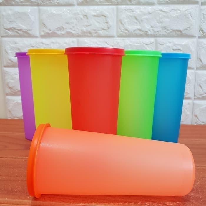 Gelas Tumbler Plastik + Tutup /  Gelas Minum Plastik Tutup Tumbler - Botol Gelas Minum Warna Murah