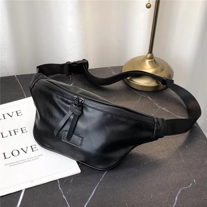 tas selempang pria hitam diskon besar kekinian slingbag kulit asli n2u4 lucu ootd kasual polos distr