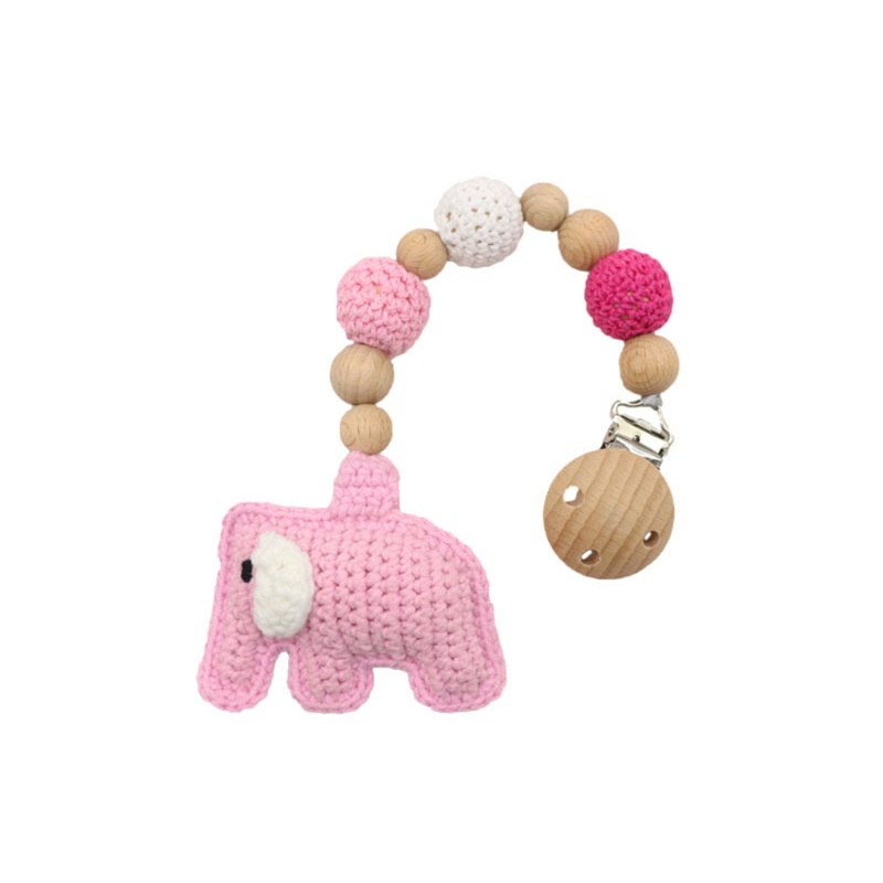 Mary Klip Rantai Manik Kayu + Wol Rajut Bebas BPA Holder Dot Empeng Bayi DIY