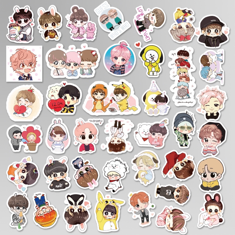 40pcs Stiker Desain Kartun EMOJI KPOP BTS Untuk Scrapbook / Jurnal / Koper / Diary