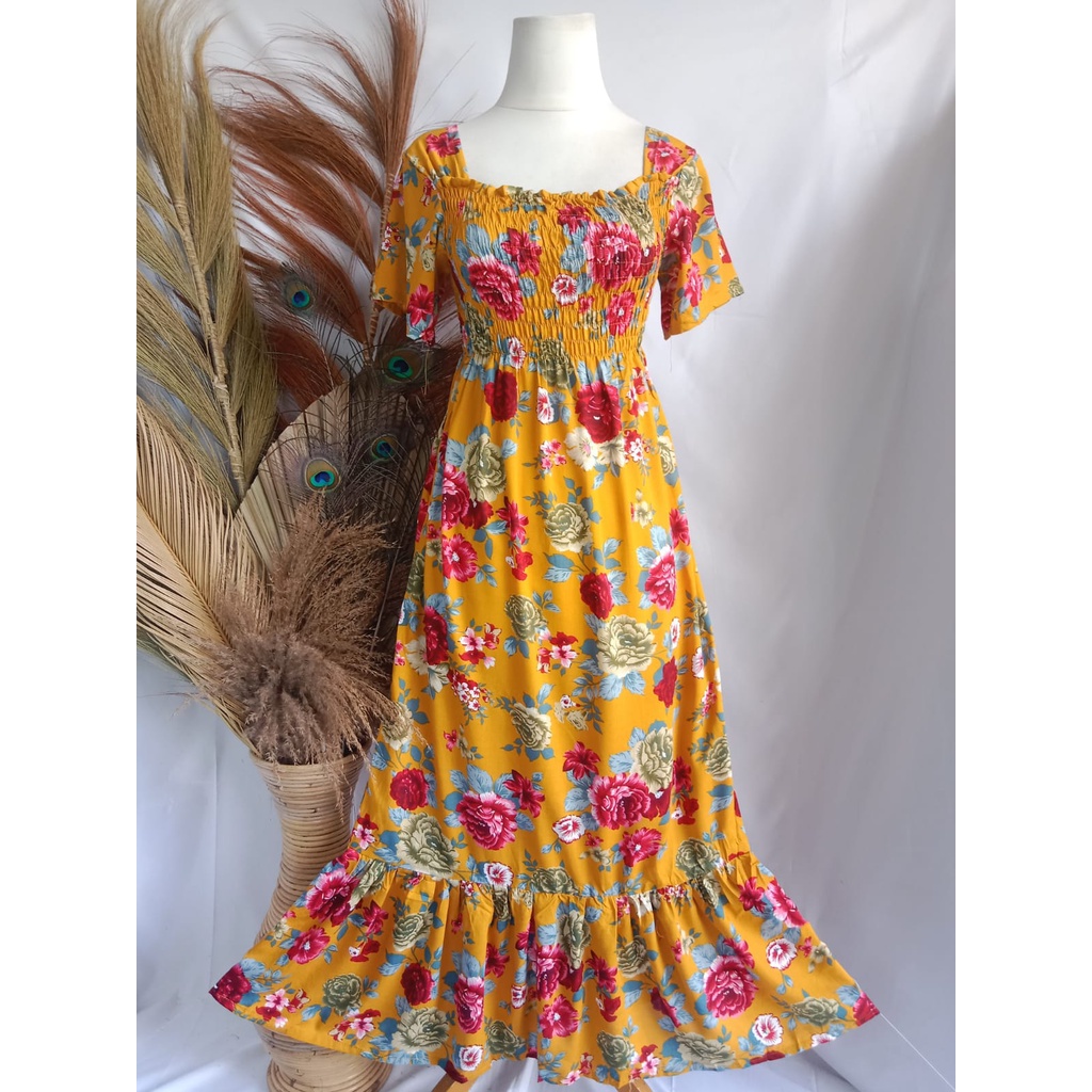 VANESSA REMPEL/ DASTER KERUT DADA REMPEL / DASTER SMOK-MAWAR KUNING