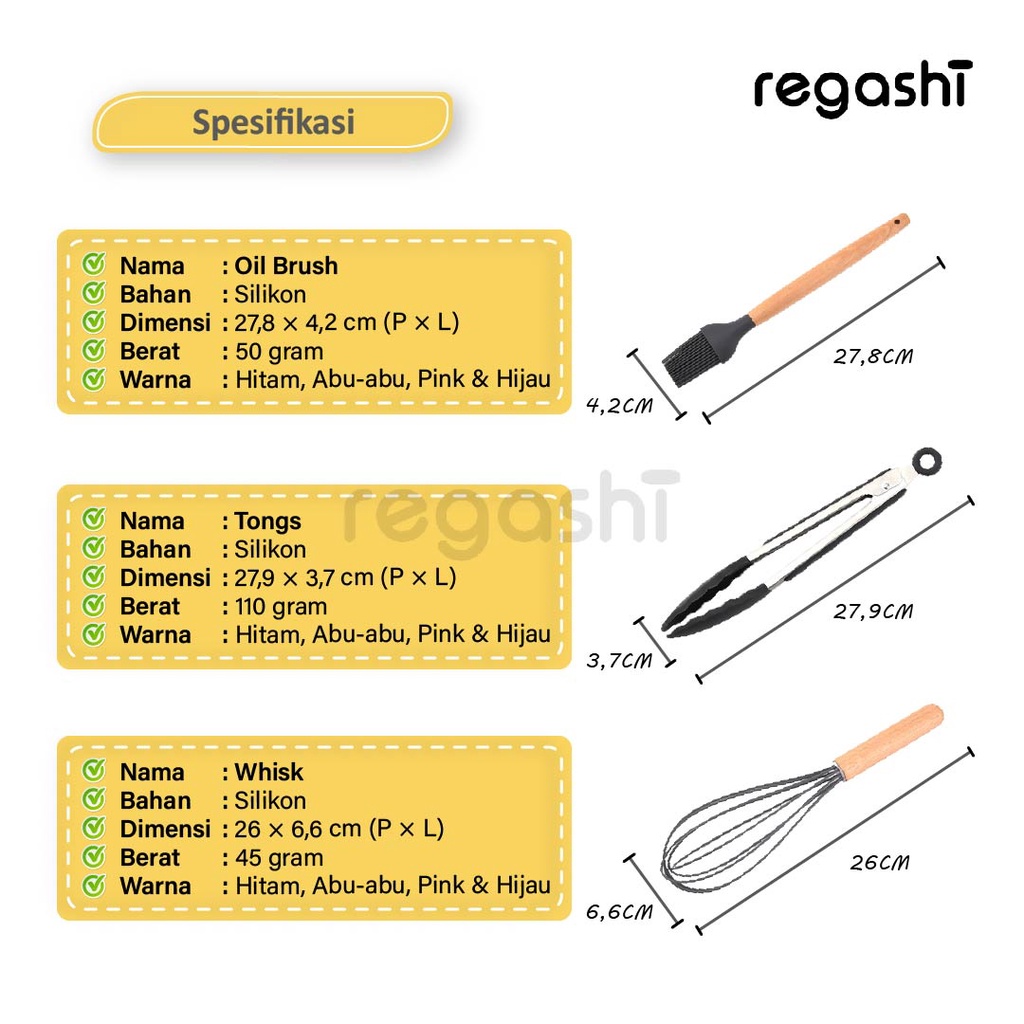 Regashi Alat Masak Sehat Silicone Kitchen Set Spatula Cooking Bpa-Free / Kitchen silicone tools set-7