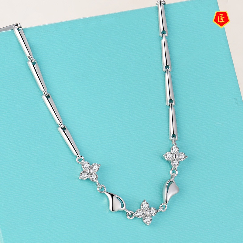 [Ready Stock]Fashion Four-Leaf Clover Diamond Heart-Shaped Bracelet