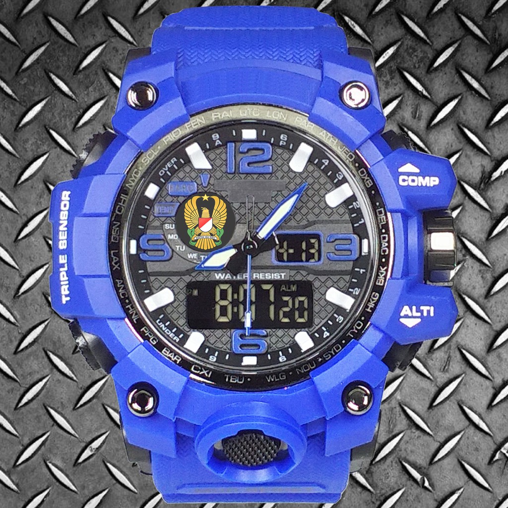 (Istimewa Bossque) Jam LOGO TNI - AD Double Time Full Biru (Exclusive)