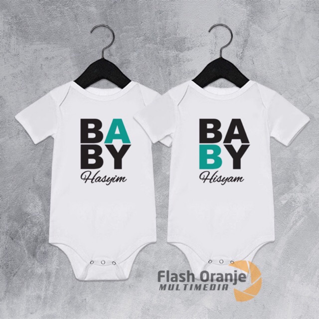 Jumper Nama Bayi Kembar / Sablon Baju Bayi Kembar / Sablon Kaos Anak Twin