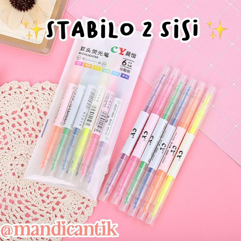 

Stabilo Highlight double point isi 2 sisi bolak balik alat tulis kantor penanda buku