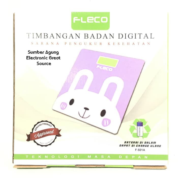 Timbangan Badan Digital Fleco F501A Kaca Baterai Berkulitas Model Kelinci