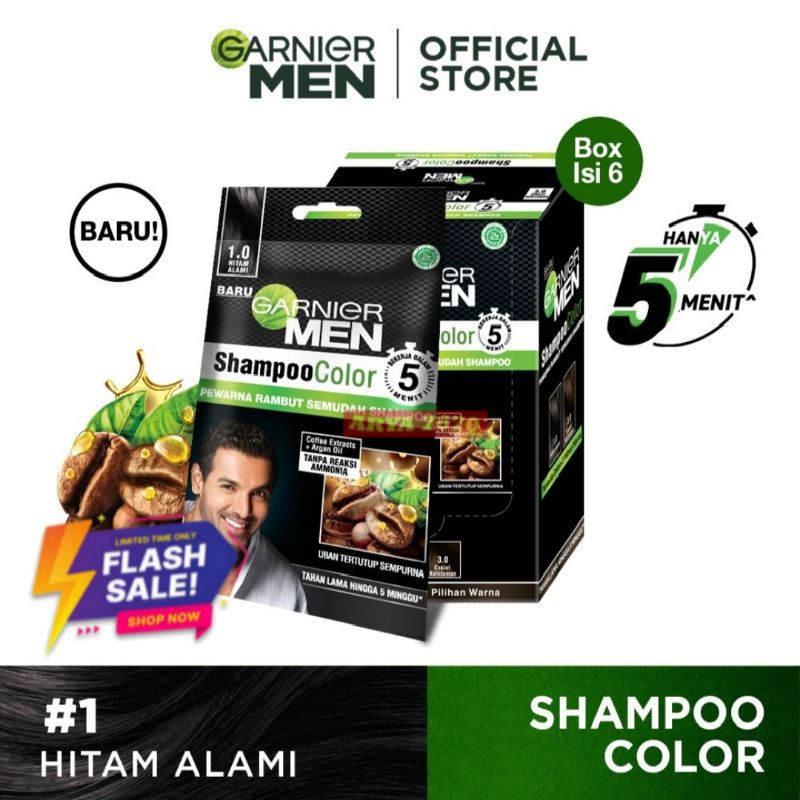 [PROMO] Garnier Men Shampoo Color Black Pack of 6 (Pewarna Rambut Pria Semudah Shampoo)