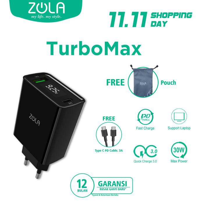 Zola Turbo Max Charger Led Display QC 3.0 & PD For Ipad pro & Macbook - Hitam