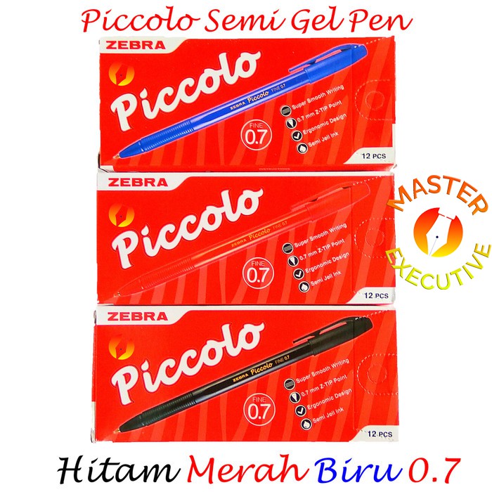 [Pak - 12 Buah] Zebra Piccolo 0.7 mm Fine Semi Jell / Gel Ink Hitam Biru Merah