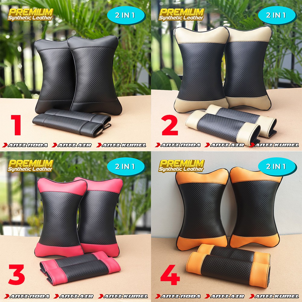 Set Bantal Mobil Kulit Sintetis Bonus Cover Seat Belt