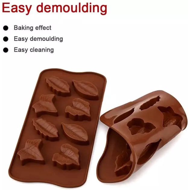 Cetakan Coklat Silicone Daun 8 Grid Cetakan Coklat Jelly Pudding es Batu Daun 8 Lubang Silicone Molds Baking Chocolate