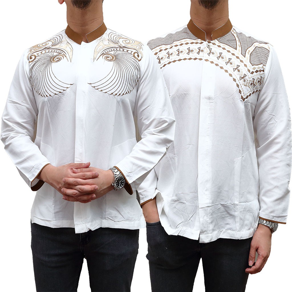 NEW BAJU KOKO PUTIH MOTIF BORDIR LENGAN PANJANG HIGH QUALITY BAJU