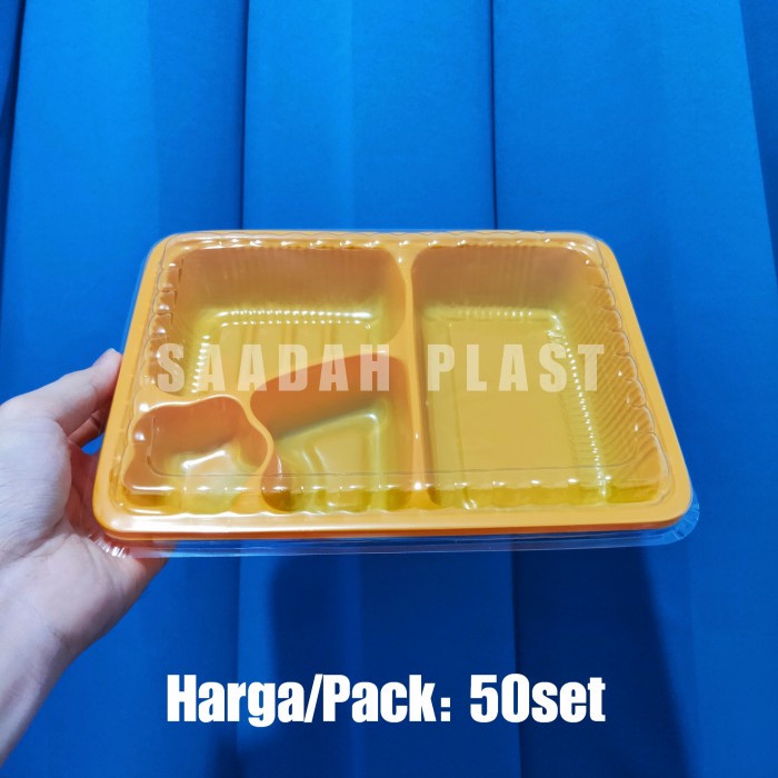 MIKA BENTO 4 SEKAT - KUNING / TRAY BENTO / BOX BENTO / KOTAK MAKAN - BENTO KUNING