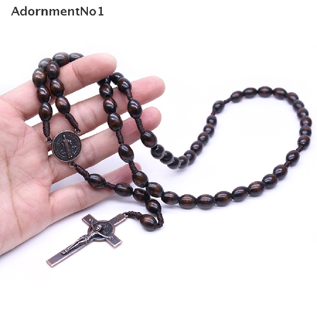 (AdornmentNo1) Kalung Rosario Katolik Manik Kayu Liontin Salib Yesus Gaya Vintage