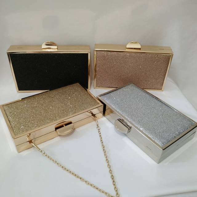 Tas pesta clutch wanita import glitter persegi panjang 1009