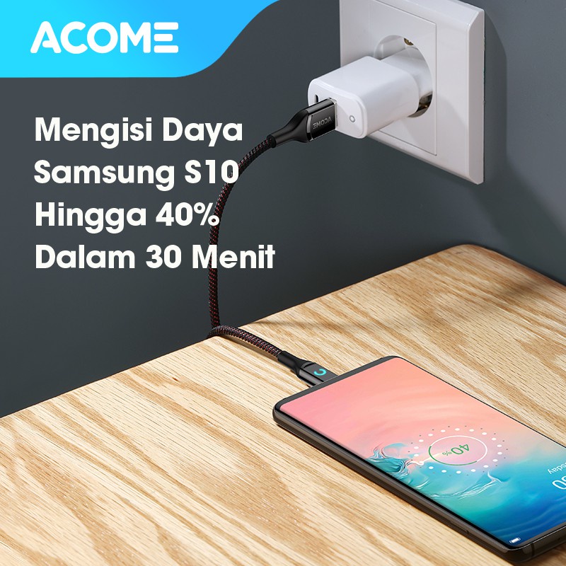 ACOME KABEL DATA TYPE-C 100CM 3A INTELLIGENT POWER-OFF GARANSI RESMI 1 TAHUN AZC-010