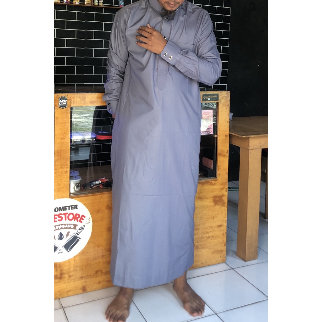 gamis jubah pria abu-abu  - AL-Fadhil - pria model polos - gamis dewasa terbaru - jubah gamis cowok 
