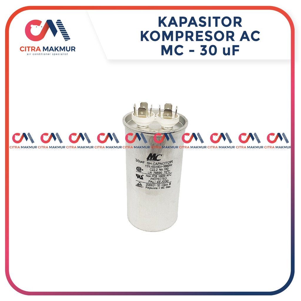 Kapasitor AC 30 uF MC Capasitor Outdoor Air Conditioner Kompresor Almunium Tabung Mesin Single