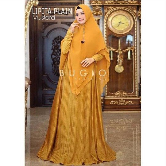 lipita plain | gamis syari plisket | gamis bugio ori