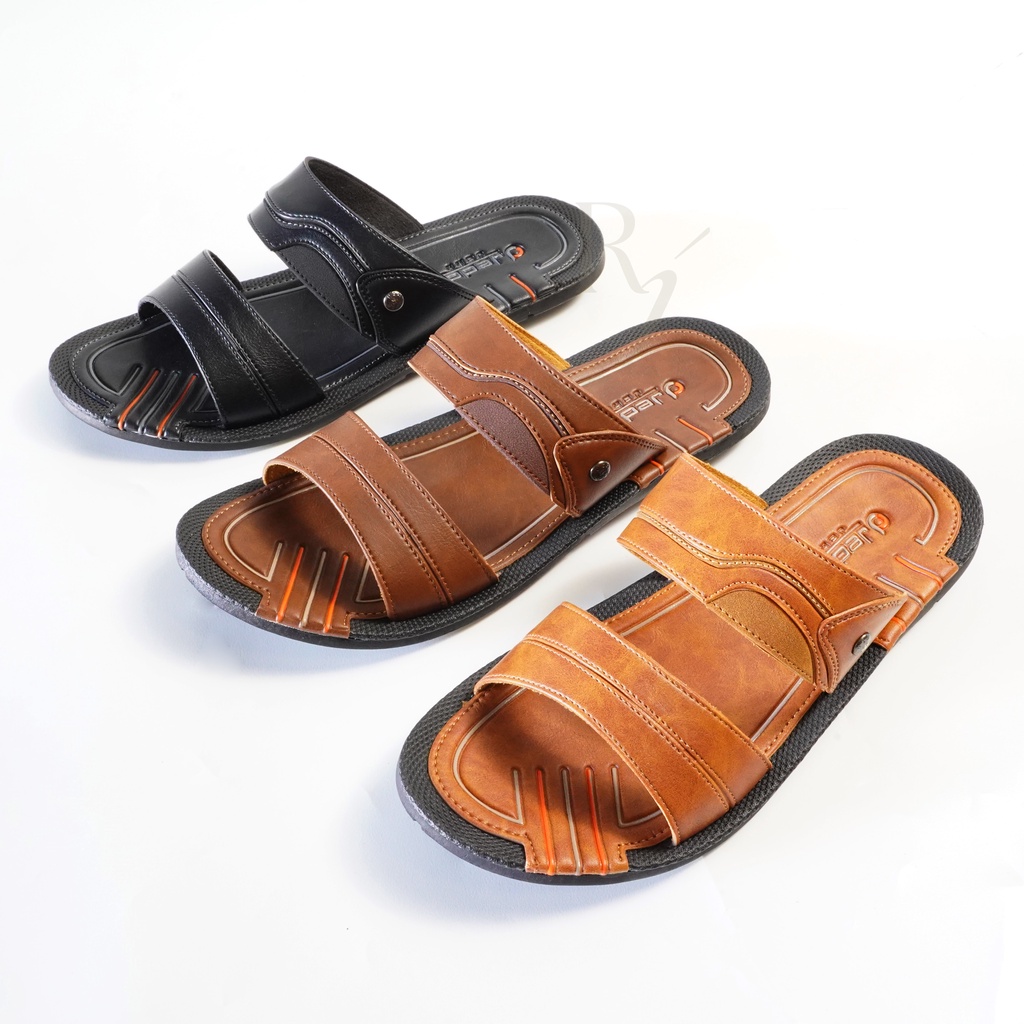 JEDDI [MAX 201] Sandal Selop Pria Kasual Kulit Sendal Selop Slide Pria Sendal Santai Hangout Cowok Sandal Kulit Original