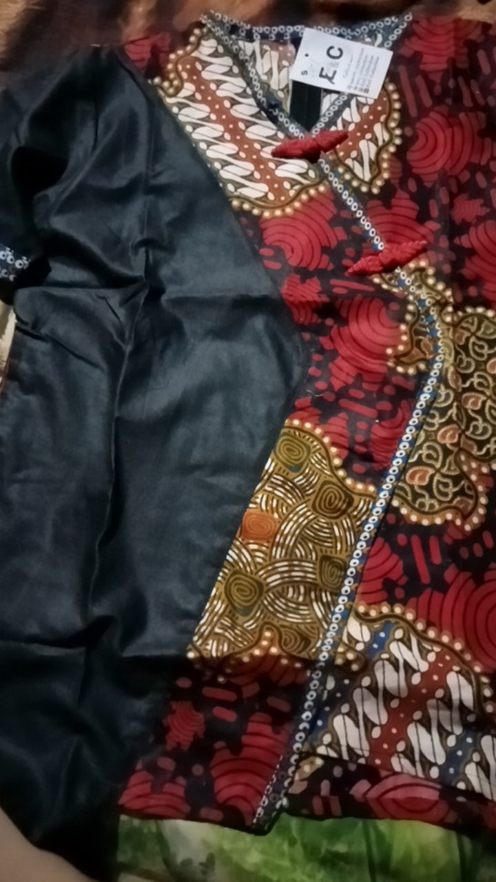 Blouse Batik Wanita Kombinasi Embos Hitam / Atasan Batik Resleting Belakang - S M L Xl Xxl 3l 4l 5l