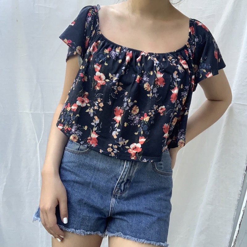 sabrina / square neck floral korean top