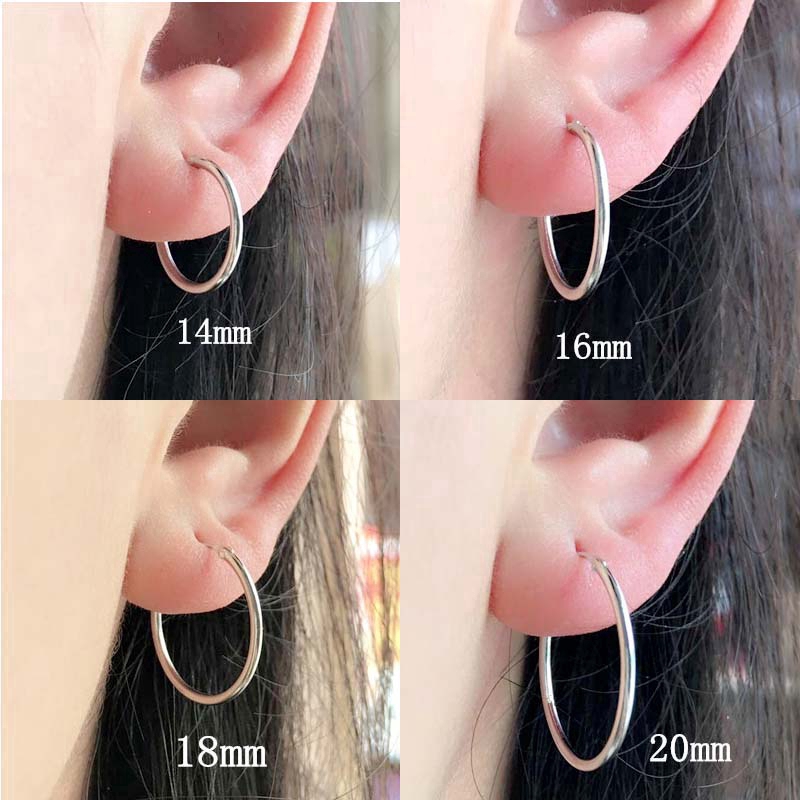 1pairs Hoop Circle Earrings Silver Plated Simple Style 1.6mm