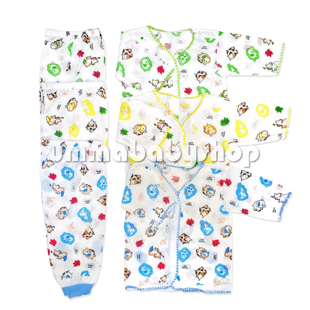 38pcs Paket Perlengkapan Baju Bayi Lahir Newborn Setelan Baju Bayi Polos Celana Popok Kado Singlet Topi Sarung Kaki Gift Set Motif Animal Lucu