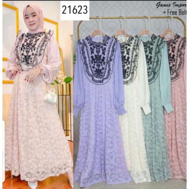 21624 VNS GAMIS BRUKAT SILVIA PREMIUM + FREE BELT MUTIARA BY VANESSA