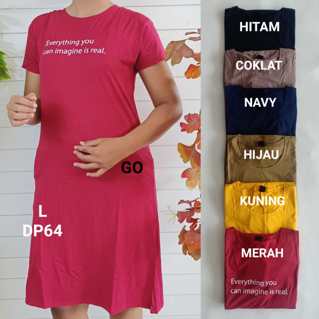 gof DP LMN DRESS/DASTER Wanita Casual Motif Polos Pakaian Perempuan Lengan Pendek