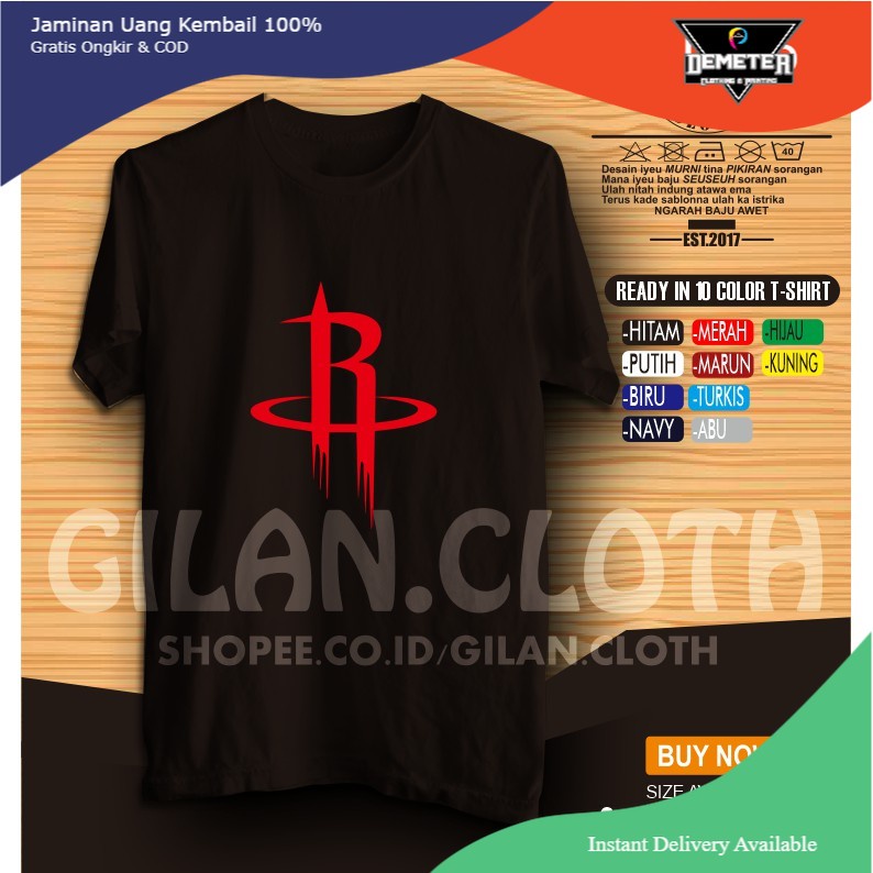 KAOS BAJU NBA HOUSTON ROCKET BASKET BASKETBALL OLAHRAGA SPORT - DEMETER CLOTH