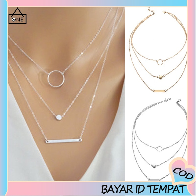 COD❤Paduan Sederhana Kalung Lingkaran Geometris Liontin Multi-elemen Kombinasi Fashion Liar Wanita A one