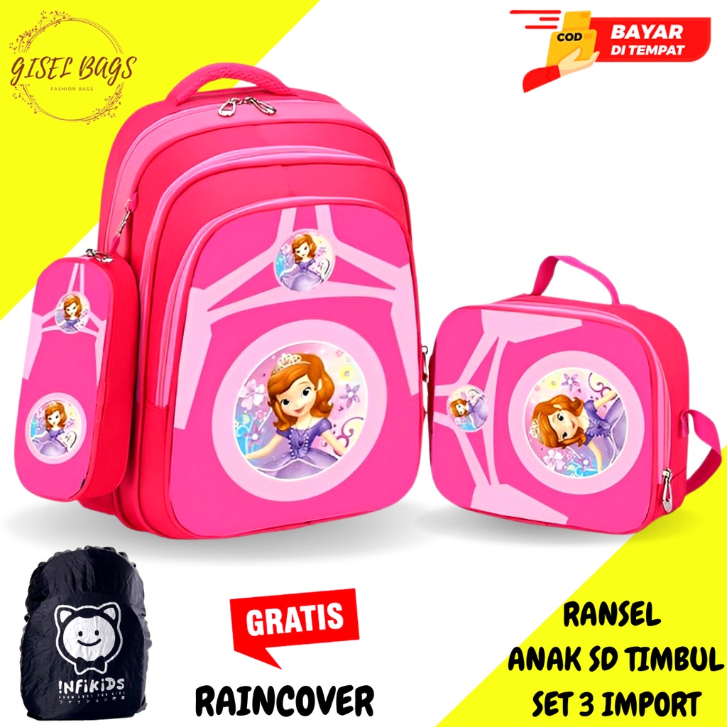 GB Tas ransel perempuan anak sd tas ransel sekolah wanita import gambar timbul